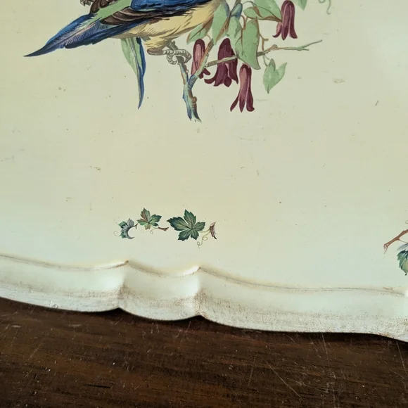 Vintage Italian Florentine Serving Tray Cream Decorative with Bird Design